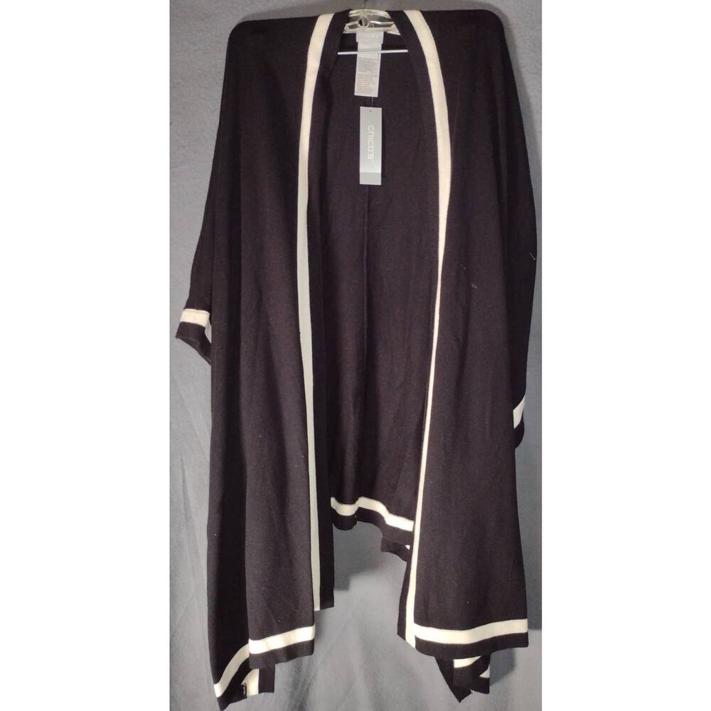 CHICO'S WOMENS SWEATER CAPE L/XL BLACK AND WHITE NWT